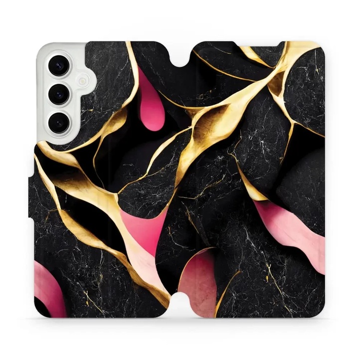 Mobiwear флип калъф за телефон Samsung Galaxy S24 Plus черен и златист мрамориран устойчив на удари и надраскване размери 10х15х22см