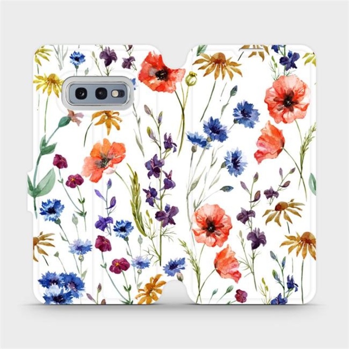Husa flip, Mobiwear, pentru Samsung Galaxy S10e, design flori, rezistent la socuri si zgarieturi