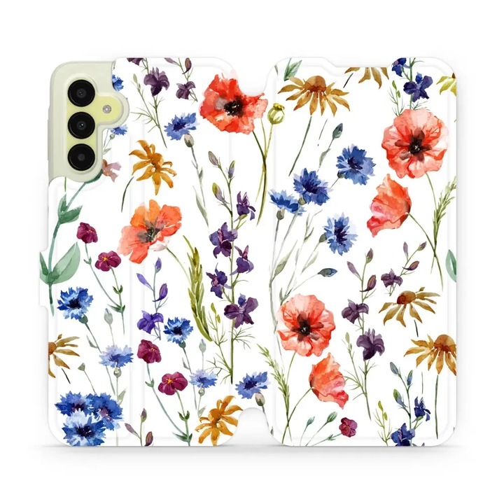 Husa flip Mobiwear pentru Samsung Galaxy A15 / A15 5G, design floral, multicolor, material din piele ecologica
