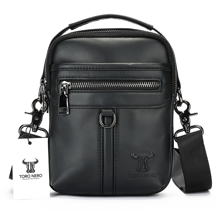 Férfi valódi bőr táska, Toro Nero, fekete, Nistor
