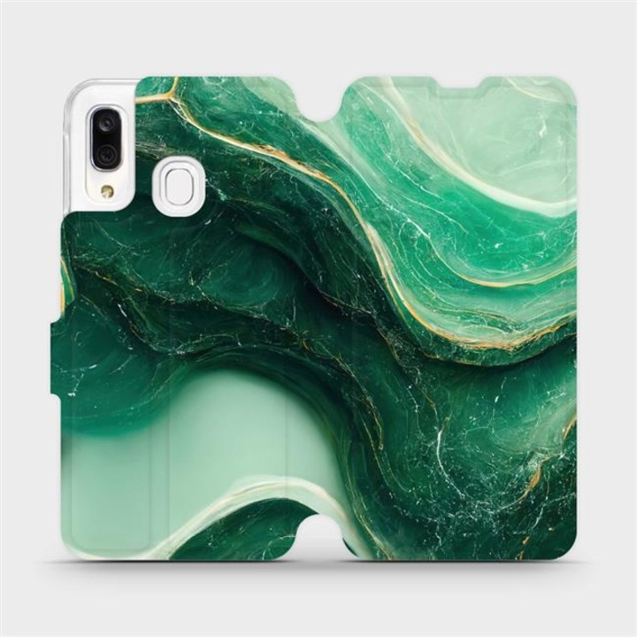 Husa flip, Mobiwear, pentru Samsung Galaxy A40, verde marmorat, rezistent la socuri si zgarieturi, din piele ecologica
