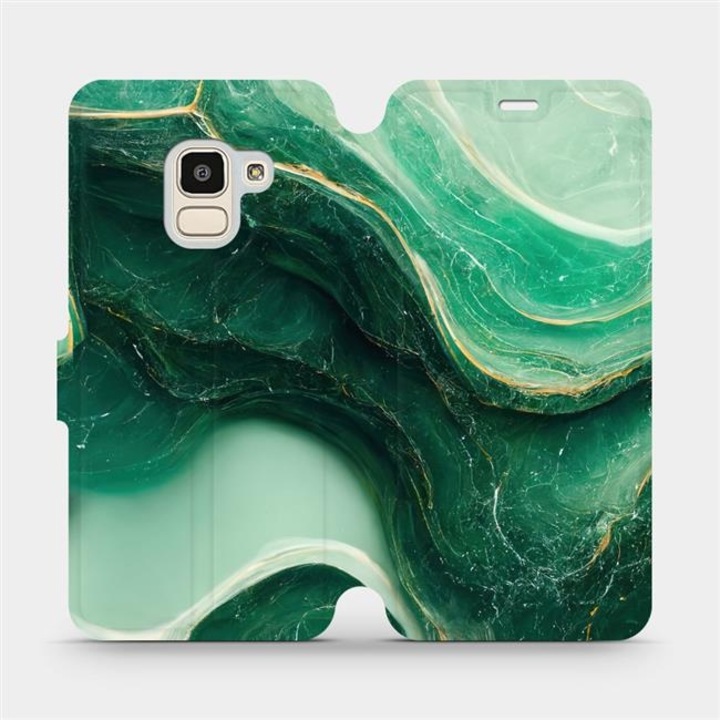 Husa flip telefon Mobiwear pentru Samsung Galaxy J6 2018, verde marmorat, rezistenta la socuri si zgarieturi