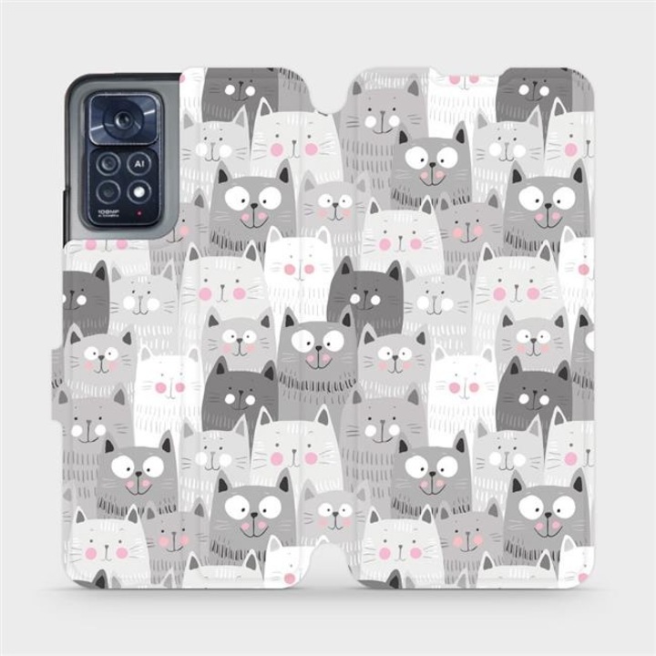 Калъф флип, Mobiwear за Xiaomi Redmi Note 11 Pro 5G, дизайн с котки, сив