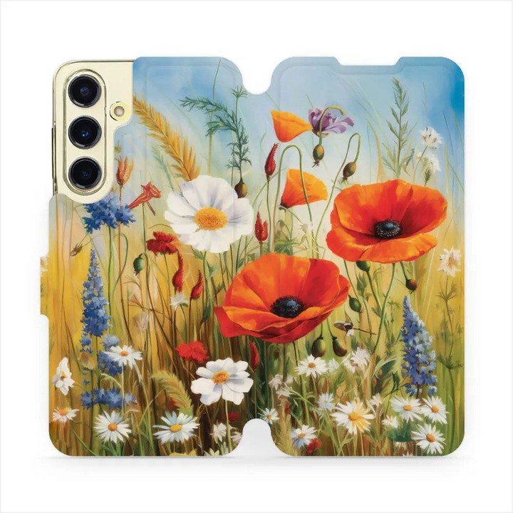 Husa flip, Mobiwear, pentru Samsung Galaxy S24 FE, design flori, multicolor, eleganta