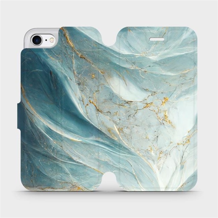 Mobiwear флип калъф за Apple iPhone 7/8/SE 2020/SE 2022, зелен и златен мрамор, елегантен дизайн, удароустойчив, комплект 1 калъф