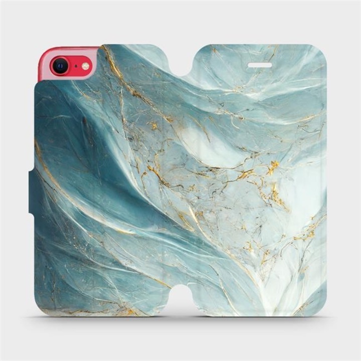 Mobiwear флип калъф за Apple iPhone SE 2020, зелен и златен мрамор, елегантен дизайн, удароустойчив, многоцветен