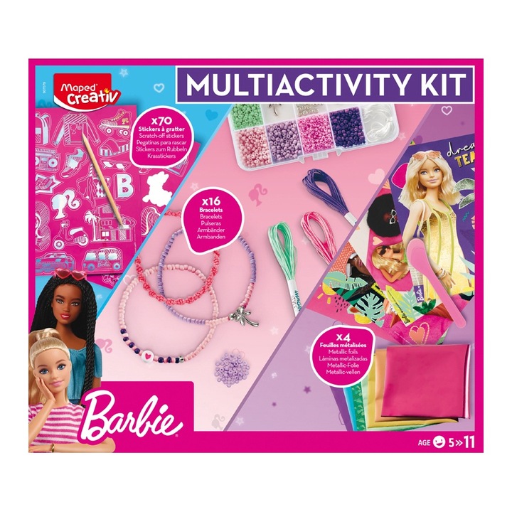 Set creativ Barbie, Maped, 3 activitati, holografice, multicolor