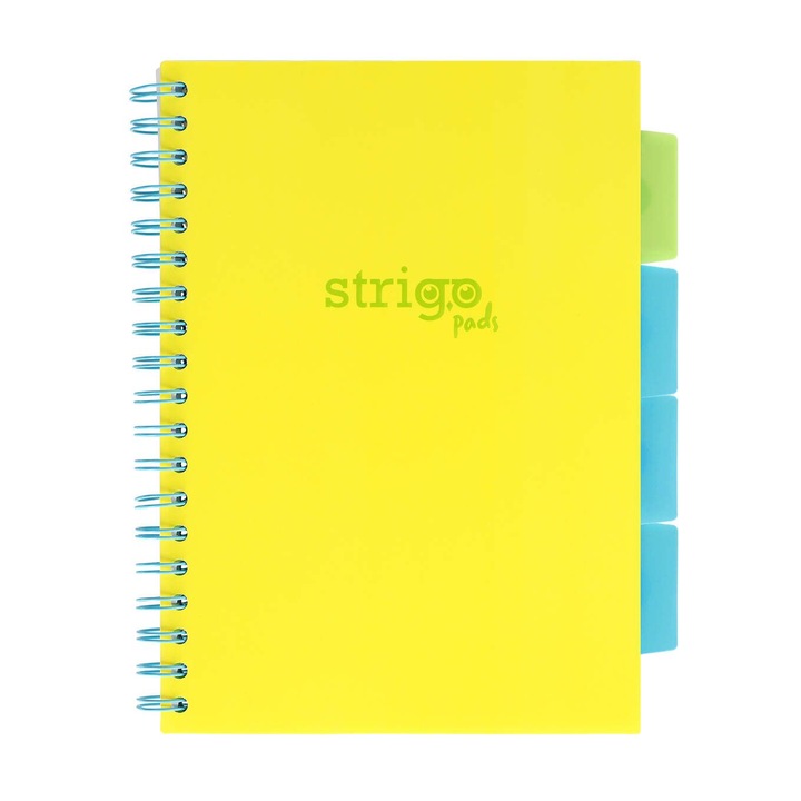 Caiet cu spirala si separatoare, STRIGO PADS Project Book Neon B5, dictando, 200 pag., hartie 80gr FSC, coperti cartonate, galben neon
