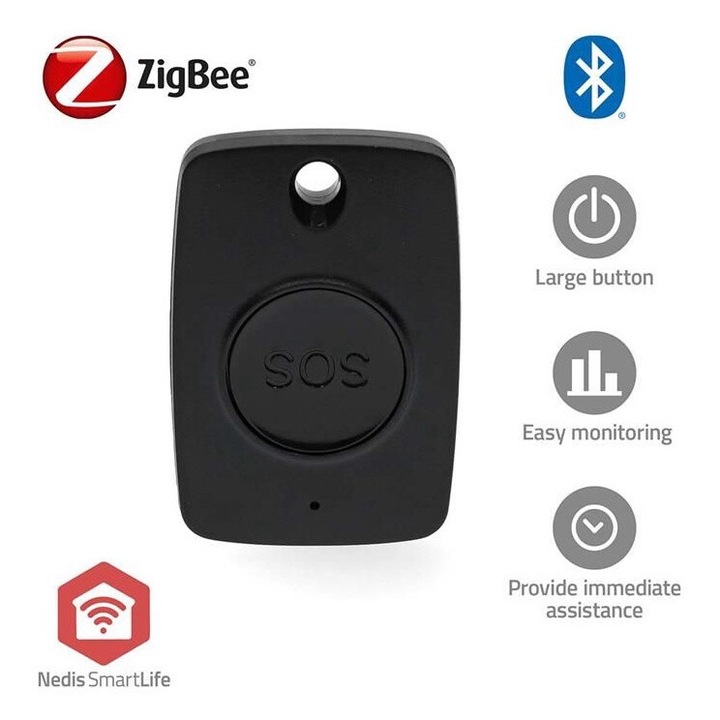 Buton de panica Smart, Zigbee 3.0, baterie CR2450, negru