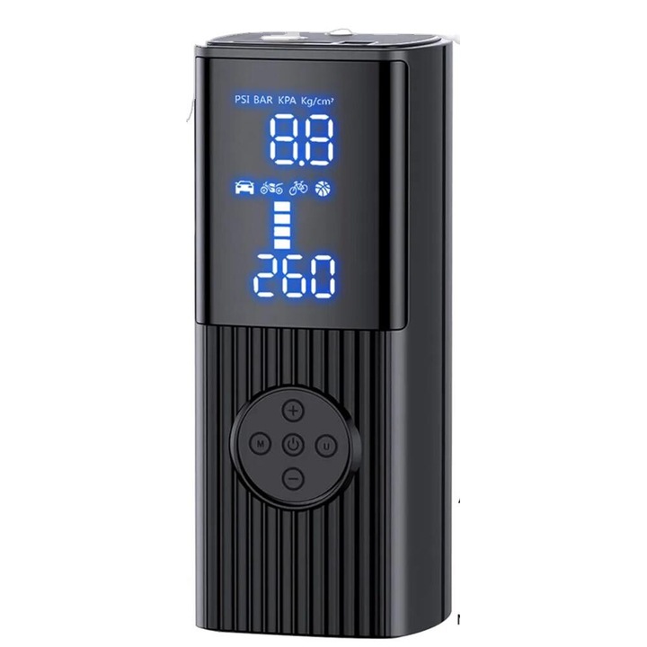 Bedee elektromos inflátor szivattyú, 6000mAh 150PSI, fekete, LED kijelzővel, autóhoz, kerékpárhoz, labdákhoz