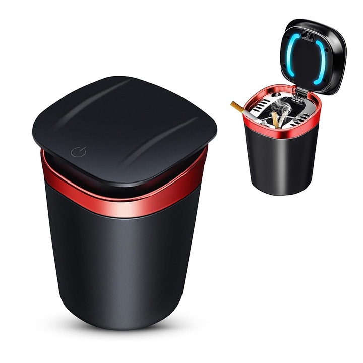 Henger alakú hamutartó, fekete/piros, fém és műanyag, 105x78 mm