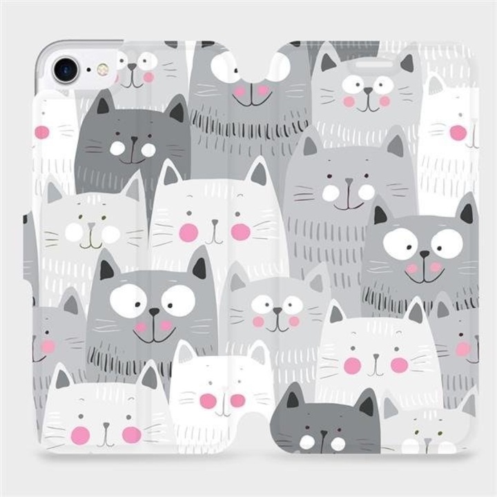 Mobiwear флип калъф за Apple iPhone 7/8/SE 2020/SE 2022, котешки дизайн, сив цвят, материал еко кожа