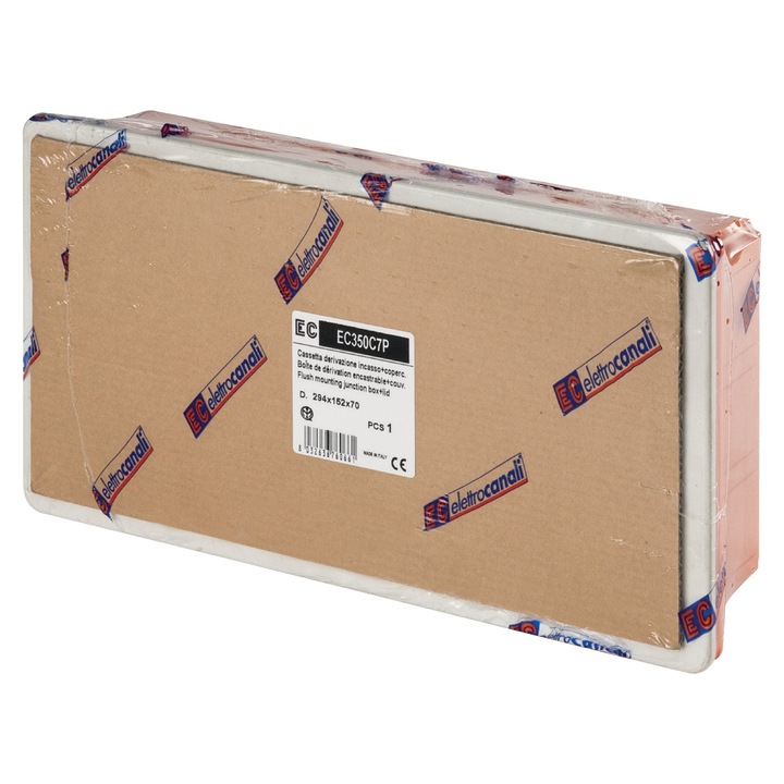 Doza, Cutie de Derivatie, Cu Capac de Carton pentru Protectie Tencuiala, Montaj Incastrat, Montarea Capacului ( Cu Suruburi), Halogen Free, IP40, 294x152x70mm, EC350C7P Elettrocanali Italia