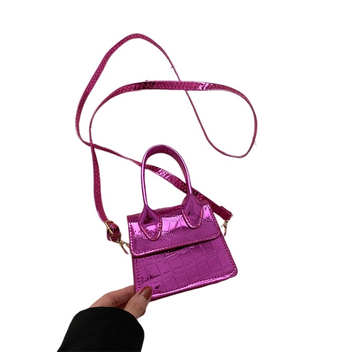 Geanta dama mini TREXORA, model crocodil, roz, 12x9.5x4 cm
