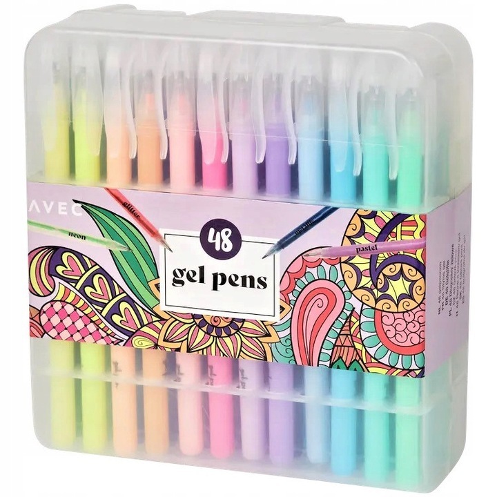 Set 48 markere, multicolor, cu etui de plastic, varf metalic 0.7 mm