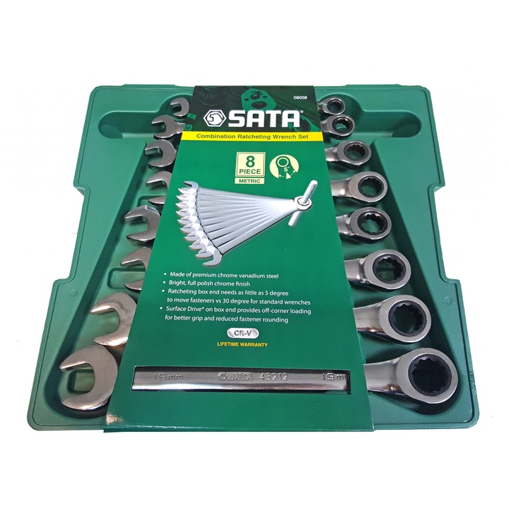 Set 8 chei plasko-oczkowe cu grzechotka, SATA, 8-19mm, material de calitate