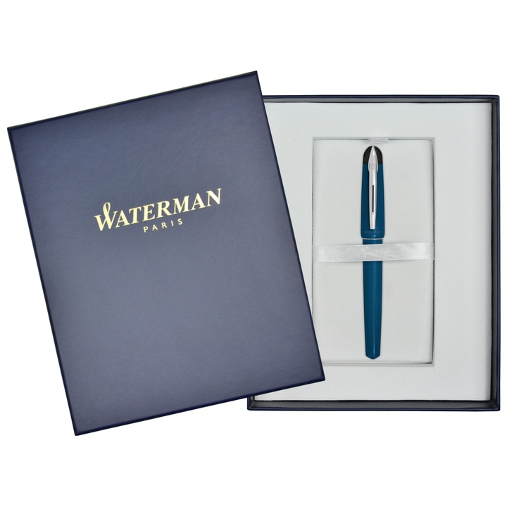 Pix Waterman Kultur, albastru, cu finisaje cromate, set cu cartus de inceput