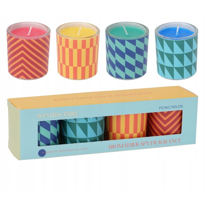 Комплект от 4 броя ароматизирани свещи в стъкло, Koopman, цветен дизайн, приятен аромат