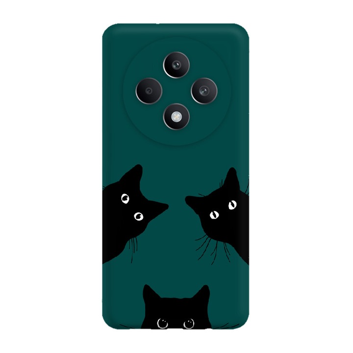 Husa pentru Telefon Oppo Reno 12 F 5G, Silicon Caz Mat, Pisici Negre, Verde inchis, Etui Telefon Mat, [Tif 12E]