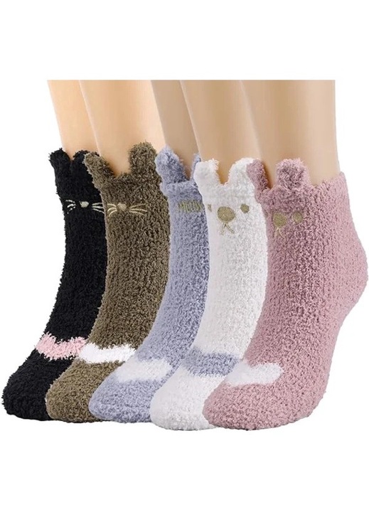 5 Perechi Sosete Fleece Femei Multicolor, Material moale si termic, One Size INTL