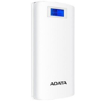 Acumulator extern ADATA P20000D, 2xUSB, LED, 20000 mAh, White Acumulator extern ADATA P20000D, 2xUSB, LED, 20000 mAh, White