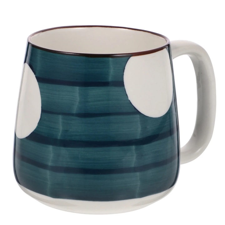 Cana ceramica multicolora, capacitate 500ML, dimensiuni 12.30x9.80x8.30cm, design simplu, set de cani