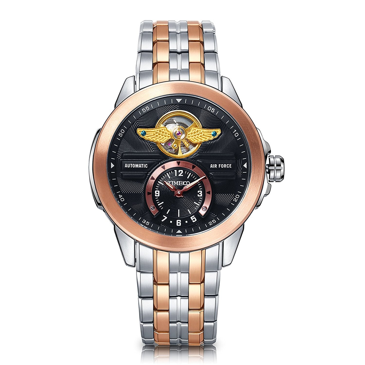 Ceas automatic elegant rosegold cu negru tourbillon style pentru barbati Air Force Time