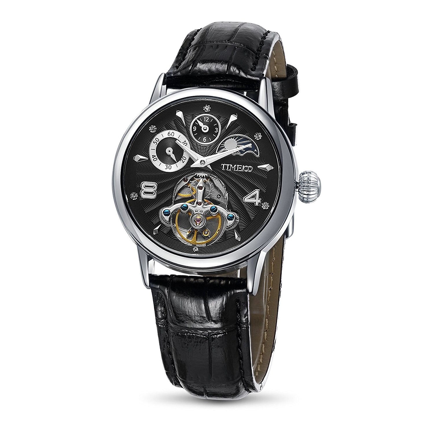 Ceas automatic elegant argintiu cu negru Crotone Time