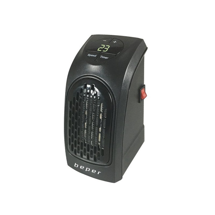 Mini aeroterma electrica, 350W, timer 12 ore, protectie supraincalzire, functionare silentioasa, oprire automata, negru, Beper, RI.201