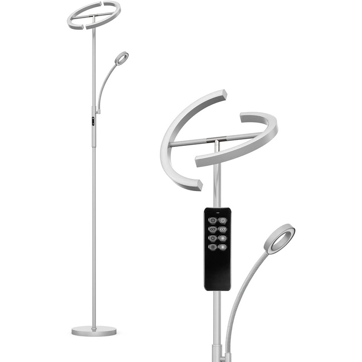 LED подова лампа Anten, 20W+7W, димируема, 4 цветни температури, сива, 175см, с магнитно дистанционно