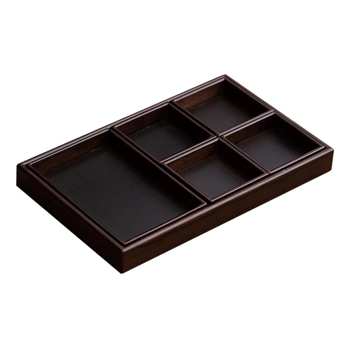 Бамбукова табла за сервиране, правоъгълна, разделена на отделения, черна, 30x45 см