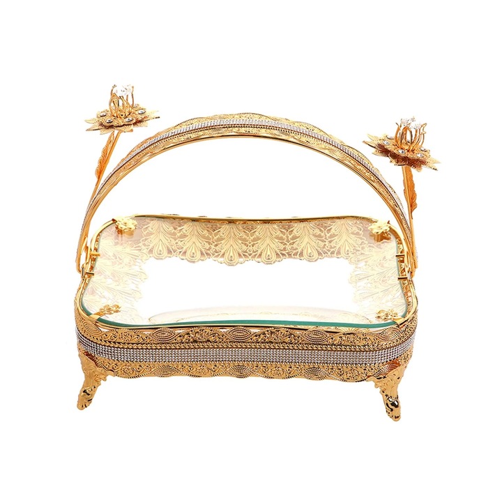 Декоративна фруктиера, комплект, метал, стъкло, 30х30см