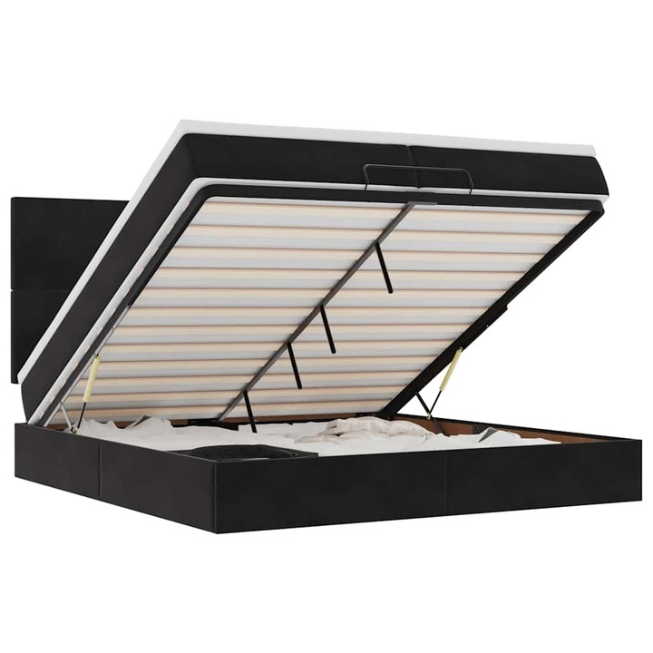 vidaXL Ottomán ágykeret matracokkal Fekete 200x200cm bársony 3313423