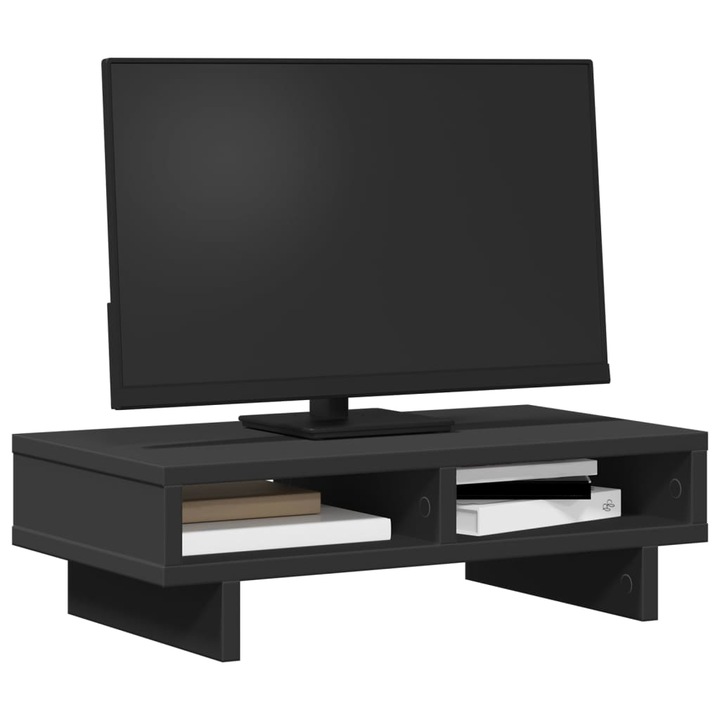 Поставка за монитор vidaXL, черна, 50x27x15 см, инженерно дърво, 3 kg