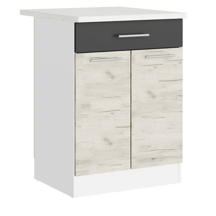 Долен кухненски шкаф с чекмедже ЕКО 600, Еверест Мебел, 60х46х85 см, Бяло/Дъб крафт бял