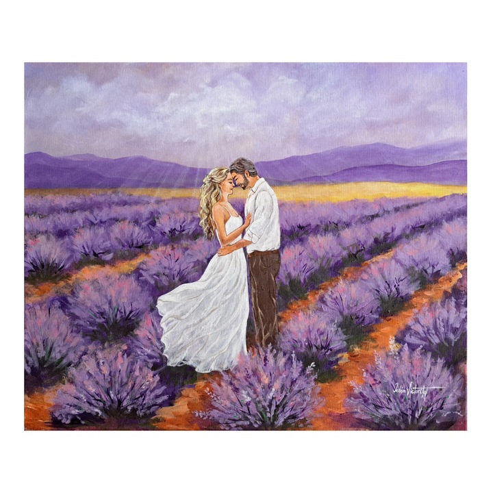 Tablou pictat manual, In bratele tale vesnic, 50/60cm, acrilic pe panza gata de expus pe perete