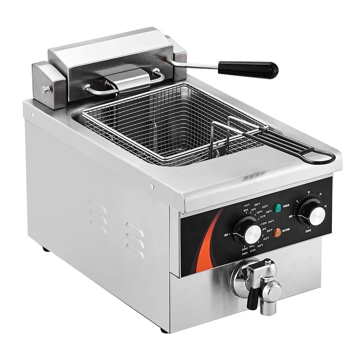 Friteuza profesionala Inox, 3000 W, Capacitate 5.9 l, dimensiune 535x295x330 mm, 80°C - 200°C