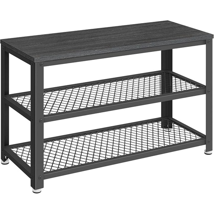 Pantofar cu bancheta, Industrial Mesh, Vasagle, 73x30x45 cm, max 90 kg, PAL/otel, negru