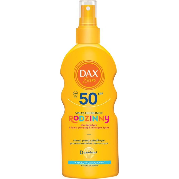 DAX SPF 50 слънцезащитен спрей, 200 мл, за чувствителна кожа, водоустойчив