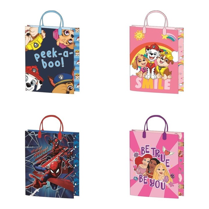 Хартиена подаръчна торбичка Disney, Paw Patrol, Spiderman, подаръчна торбичка 34x26x12 см