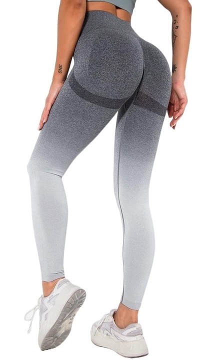 Дамски спортен чорапогащник FITTOO, Scrunch Butt Push Up, Непрозрачен, Висока талия, Безшевни, размер M, цвят Сиво и Бяло