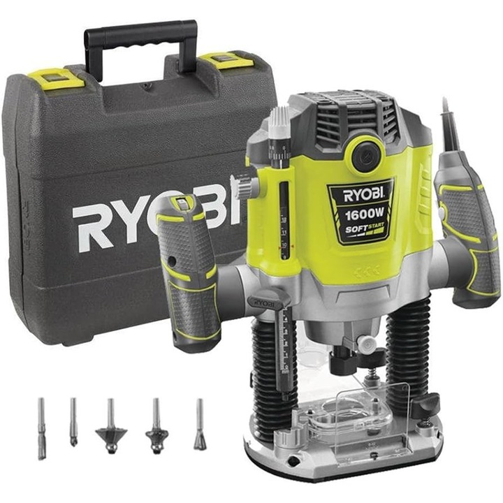 Ryobi RRT1600-K 1600 W felsőmaró, 5 penge tartozék, koffer