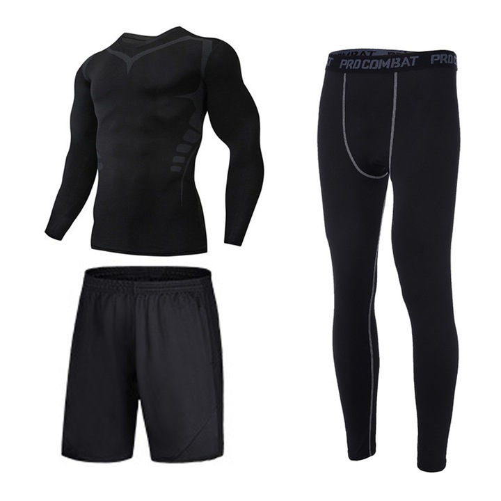 Echipament sportiv barbati, Enforose, trei piese, poliester, negru, M INTL