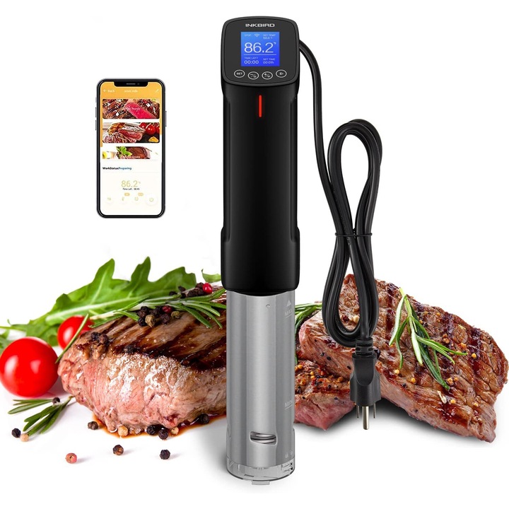 Мултикукър Sous-vide, 1000W, Черен, 16x44x10.5см, Капацитет 1600мл, WiFi контрол, Неръждаема стомана