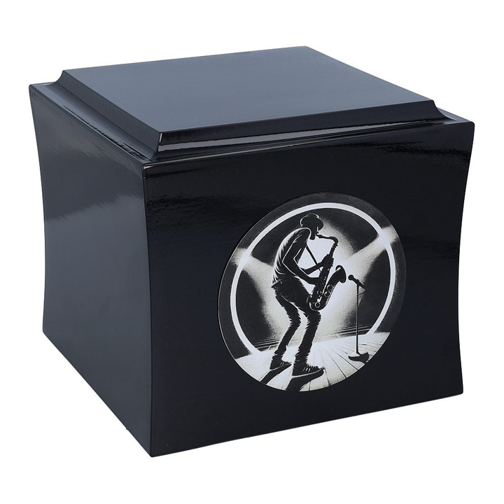 Urna de incinerare Remember Forever, saxofonist, negru/alb, lemn