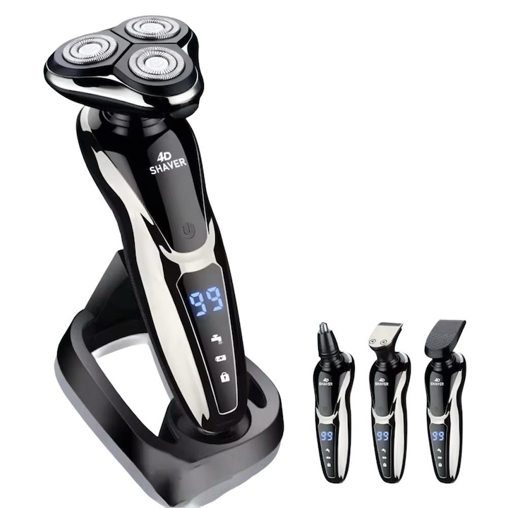 Aparat de Ras 3 in 1 Shaver 4D cu Ecran LCD si Incarcare Rapida – Multifunctional, Rezistent la Apa pentru Ras Perfect