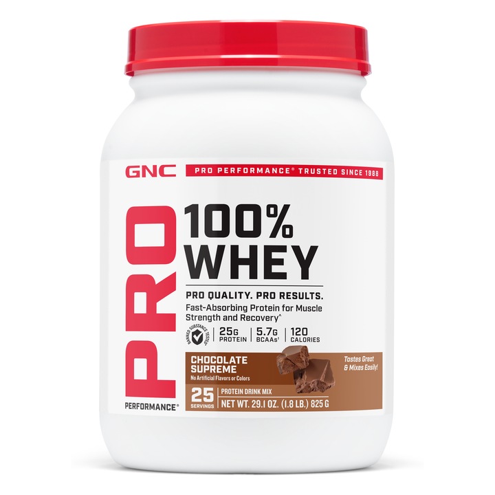 GNC Pro Performance® 100% Whey, Proteina din Zer, cu Aroma de Ciocolata, 825g