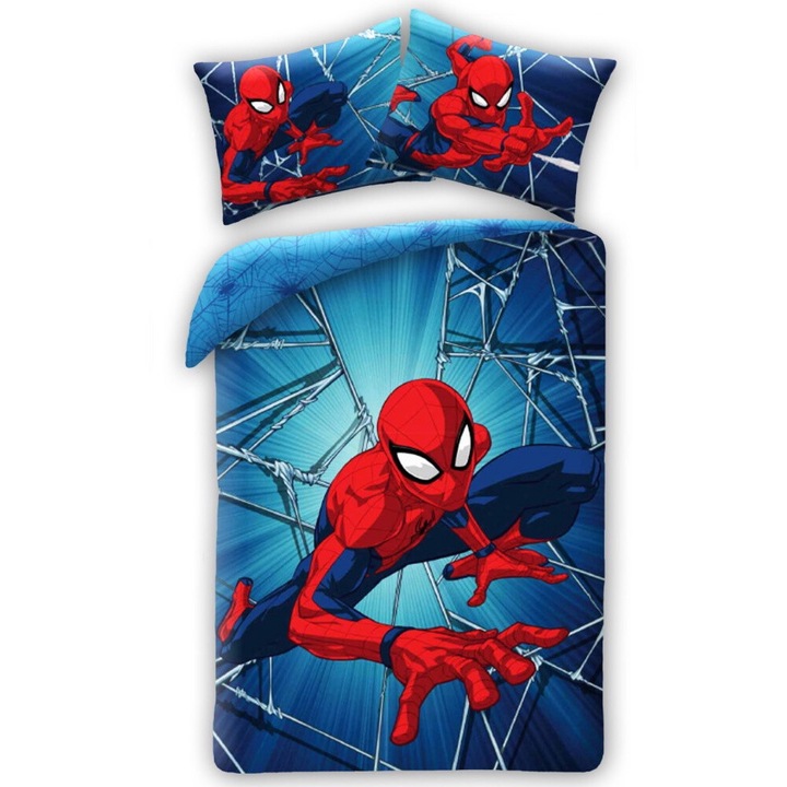 Set lenjerie pat copii Spider Man, multicolor, 2 piese, 100×140 cm, 40×45cm, bumbac, Multicolor