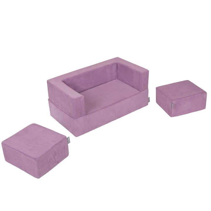 Canapea pentru copii cu pufuri KiddyMoon, 90x40x50cm, violet, set confortabil si practic