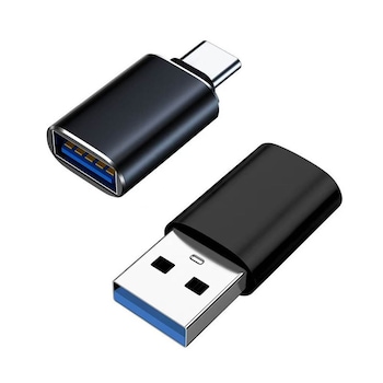 Set 2 adaptoare USB 3.0 A-C + C-A, OTG, 5Gbps, incarcare rapida 3A, compatibil telefoane/laptop/tableta, negru